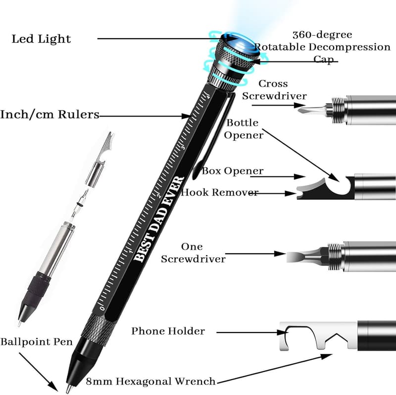 Father's Day 12-in-1 Multitool Pen - Unique Gift for Dad