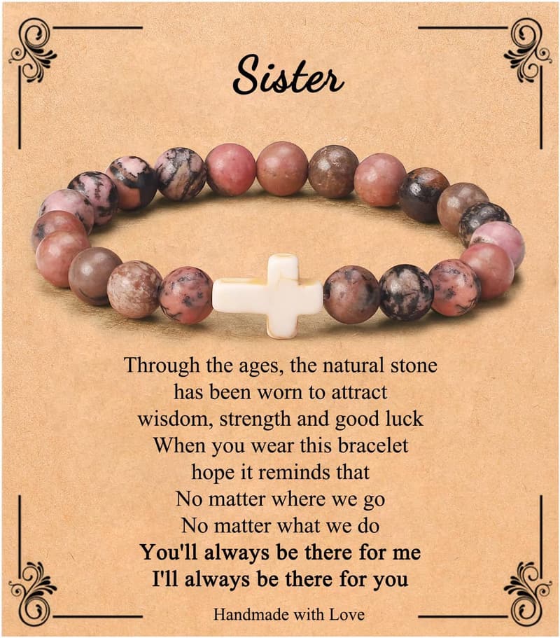 Easter Women's Christian Cross Bracelet with Natural Stones
