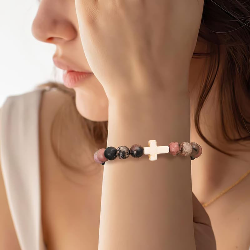 Easter Women's Christian Cross Bracelet with Natural Stones