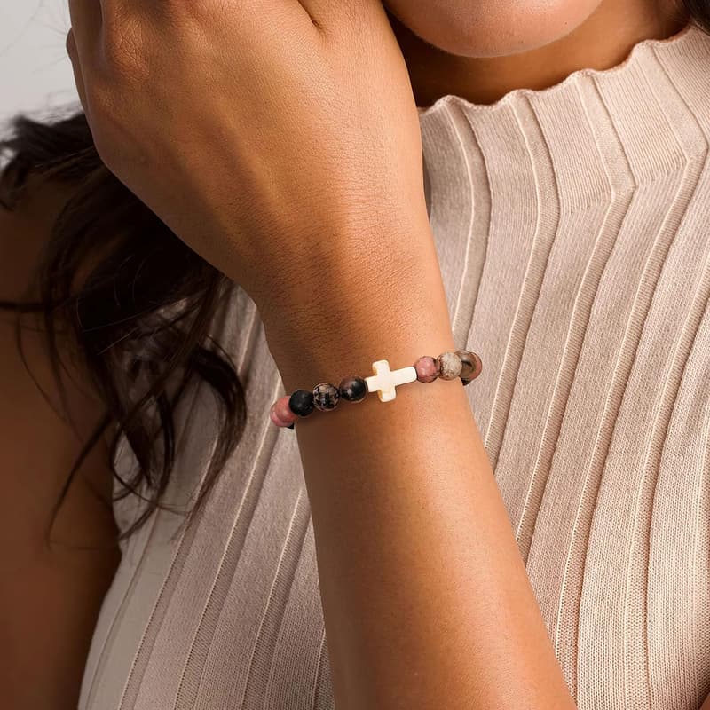 Easter Women's Christian Cross Bracelet with Natural Stones