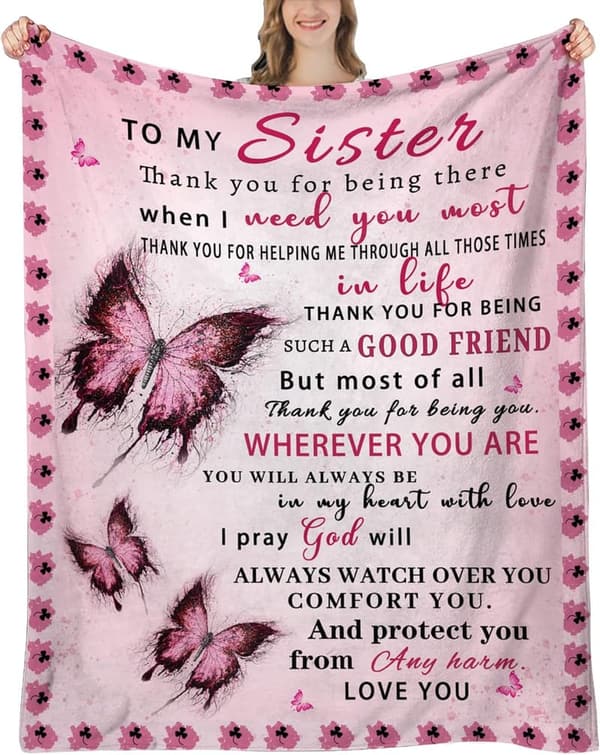 Sister Birthday Gift Pink Butterfly Throw Blanket 60