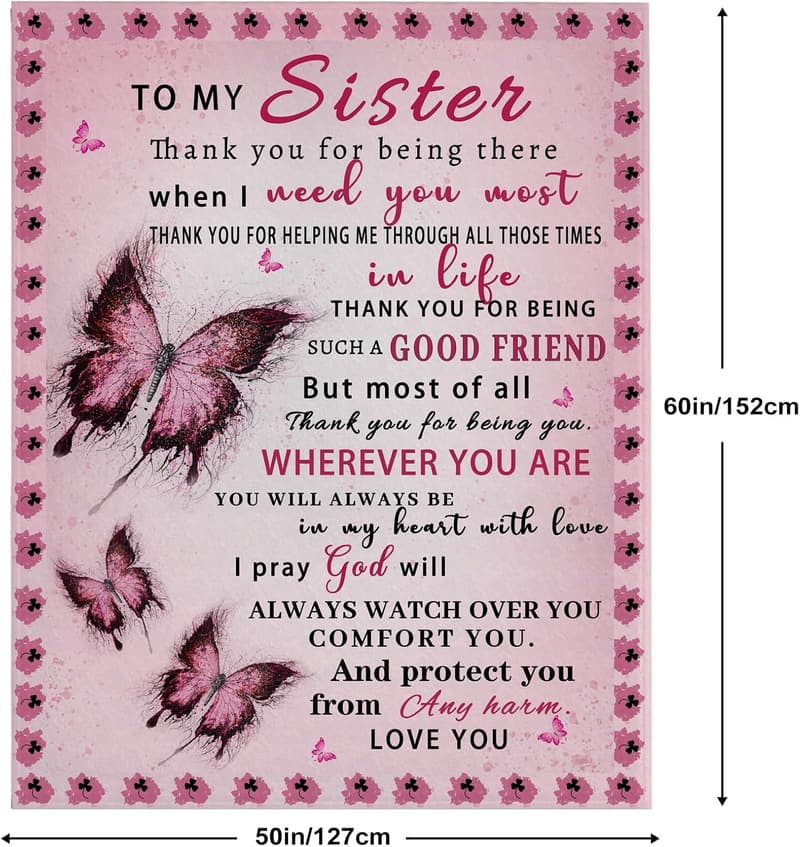 Sister Birthday Gift Pink Butterfly Throw Blanket 60