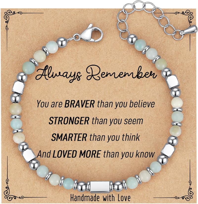 Graduation Gift for Her: Tiny Gemstone Beaded Bracelet with Card