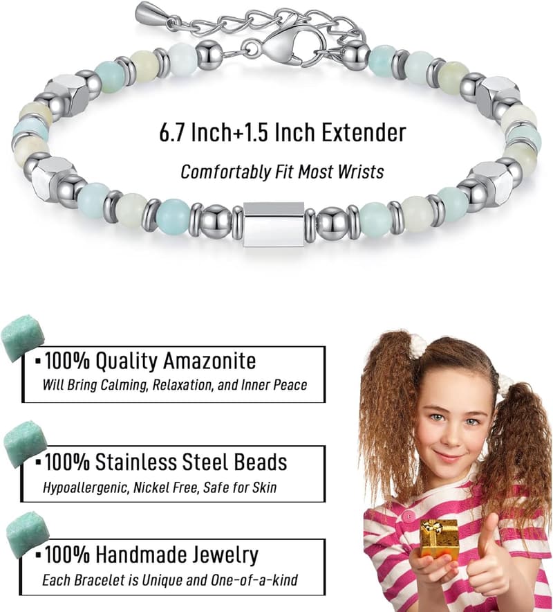 Graduation Gift for Her: Tiny Gemstone Beaded Bracelet with Card