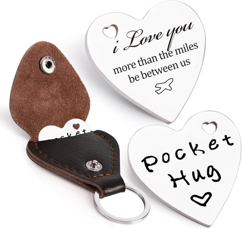 Long Distance Pocket Hug Token with Leather Keychain
