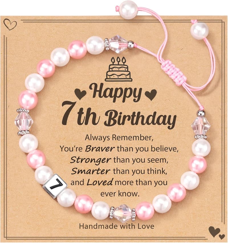 Adjustable Pink & White Pearl Bracelet for Girls' Birthday