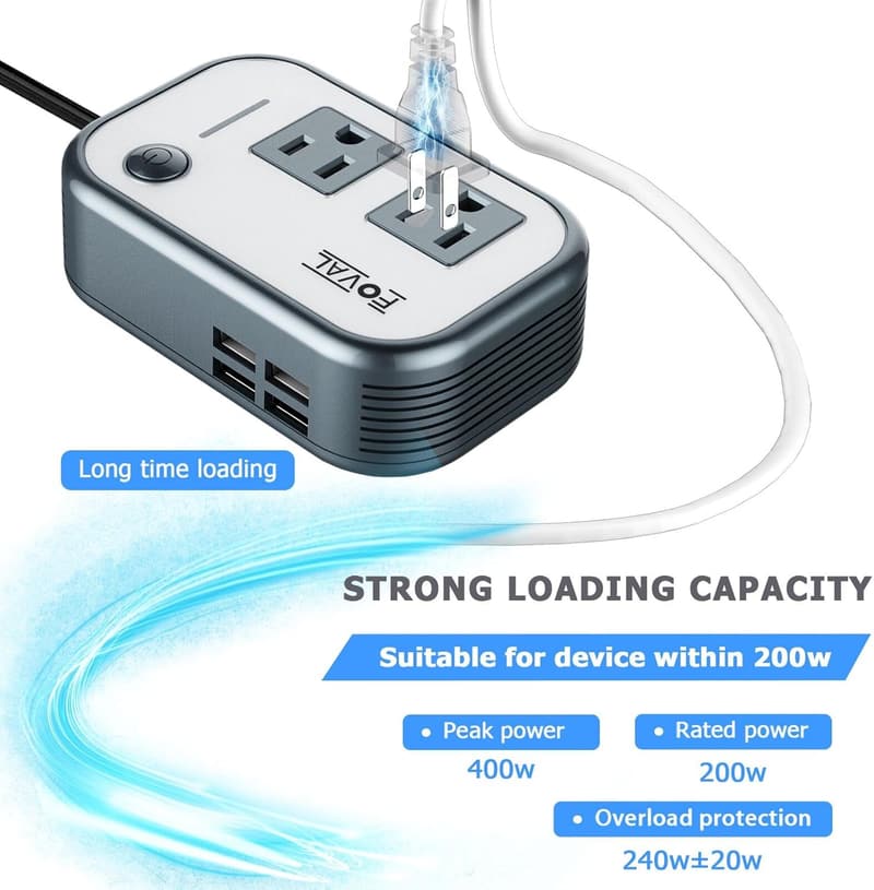200W Car Power Inverter with 4 USB Ports for Vehicles