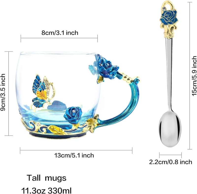 Unique Sky Blue Butterfly Glass Tea Cup for Mom's Birthday