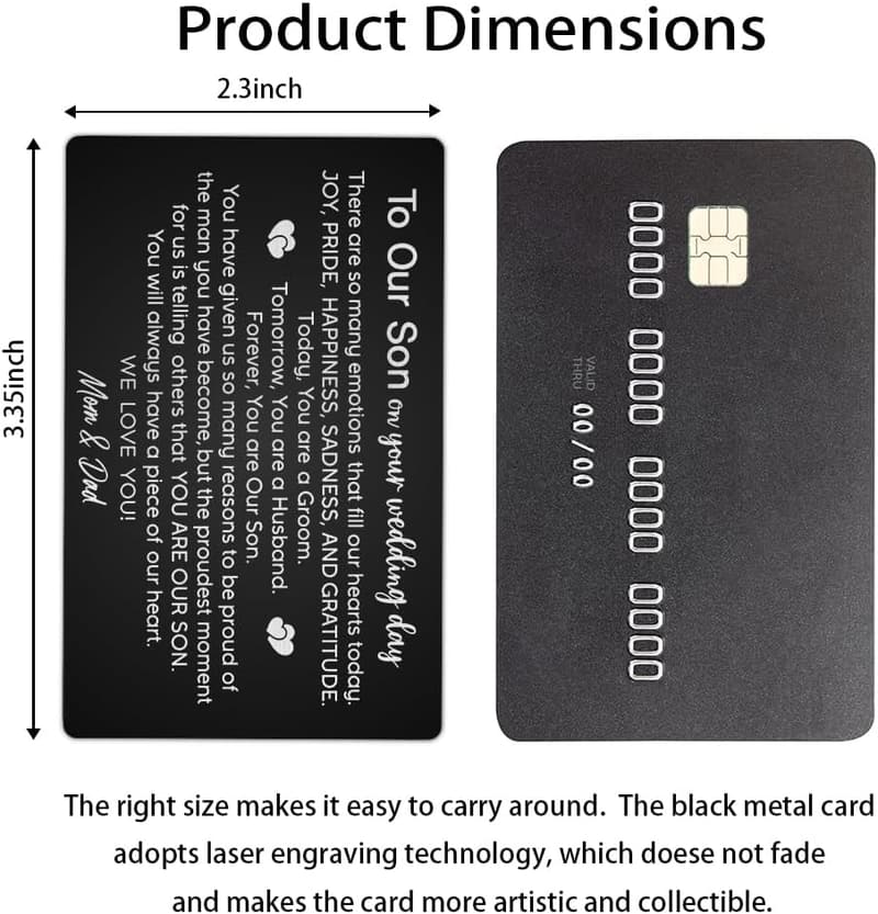 Engraved Black Metal Wallet Card for Son's Wedding Day