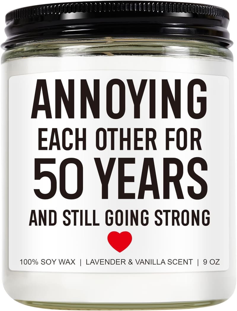 50th Anniversary Candle for Couples - 9 oz Golden Decor