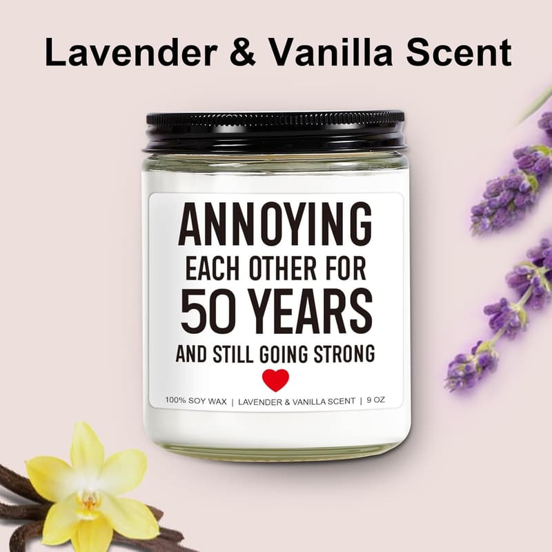 50th Anniversary Candle for Couples - 9 oz Golden Decor