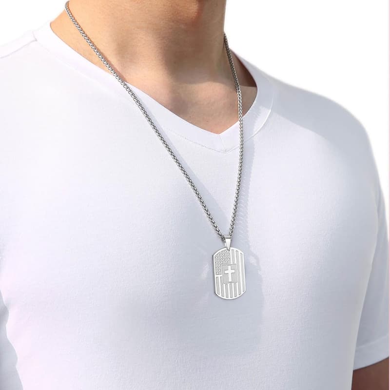 Graduation Gift: American Flag Cross Necklace for Men