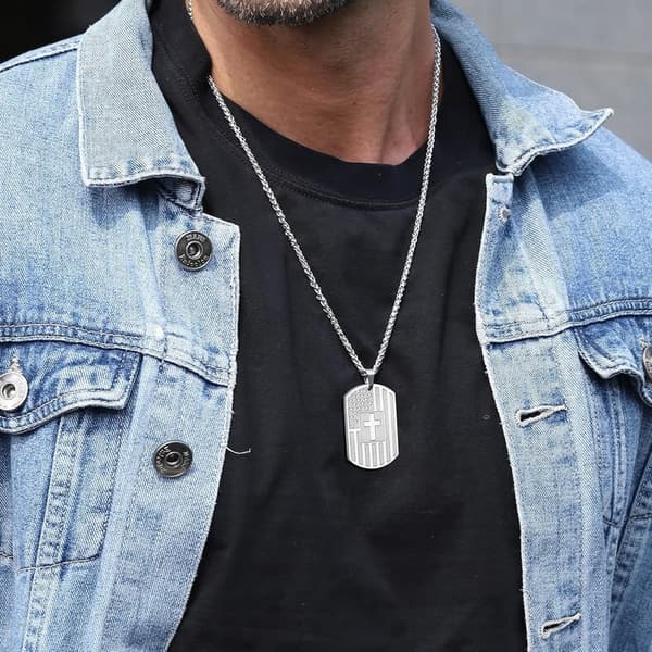 Graduation Gift: American Flag Cross Necklace for Men