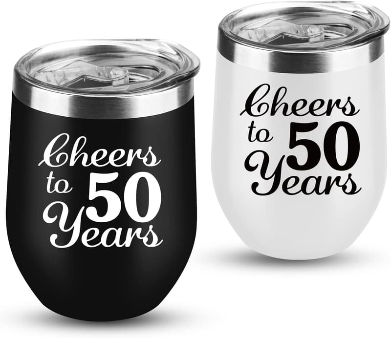 50th Anniversary Wine Tumblers for Couples, 12 oz, Set of 2