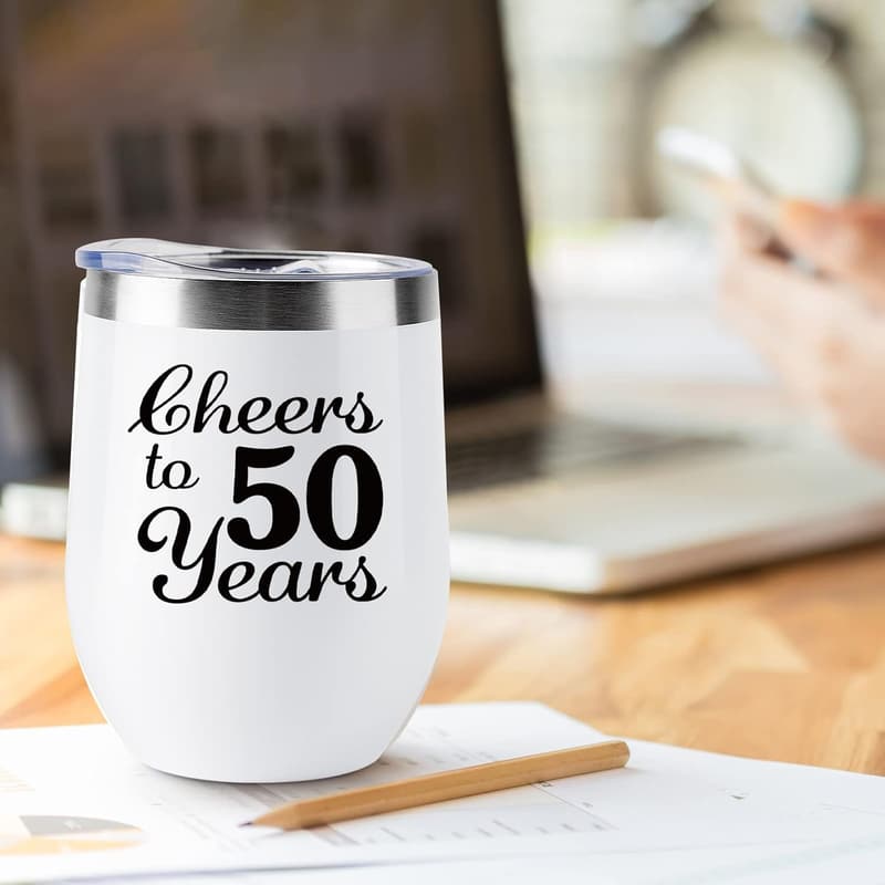 50th Anniversary Wine Tumblers for Couples, 12 oz, Set of 2