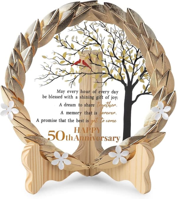 50th Anniversary Crystal Plate with Gold Leaf Wreath