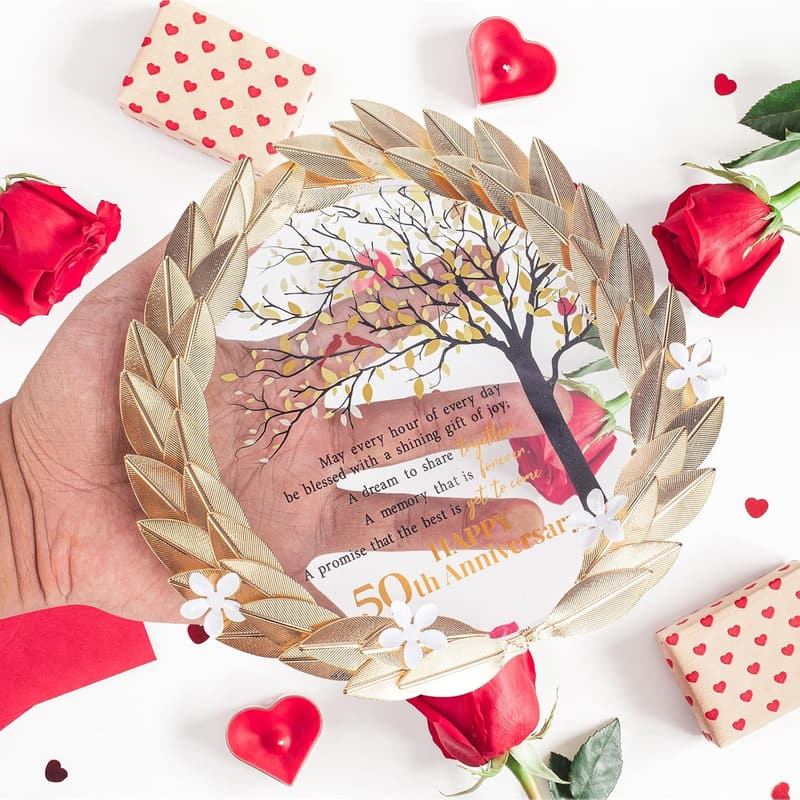 50th Anniversary Crystal Plate with Gold Leaf Wreath