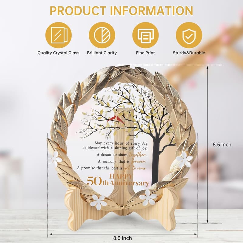 50th Anniversary Crystal Plate with Gold Leaf Wreath
