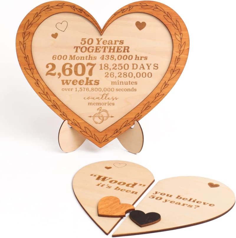 50th Anniversary Wood Heart Plaque for Couples