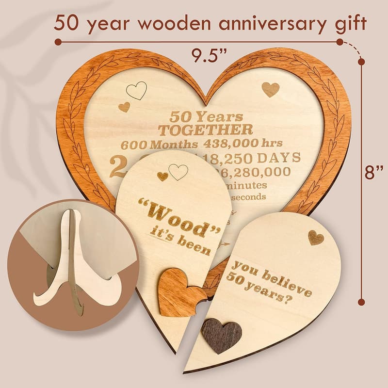 50th Anniversary Wood Heart Plaque for Couples