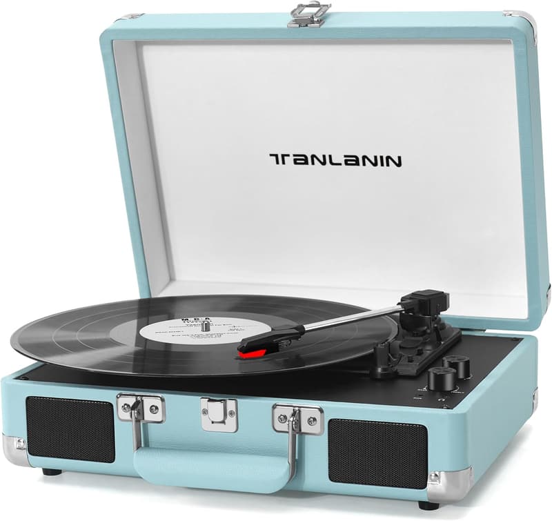 Vintage Portable Bluetooth Record Player with Speakers and 3-Speed Control