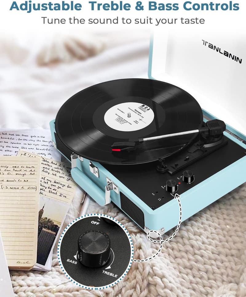 Vintage Portable Bluetooth Record Player with Speakers and 3-Speed Control