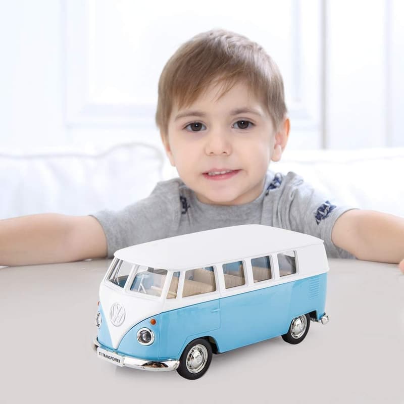 Zinc Alloy Pull Back Bus Model Toy for Kids (Blue)