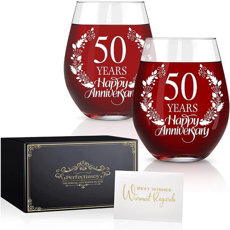 50th Anniversary Personalized Wine Glass Set for Couples