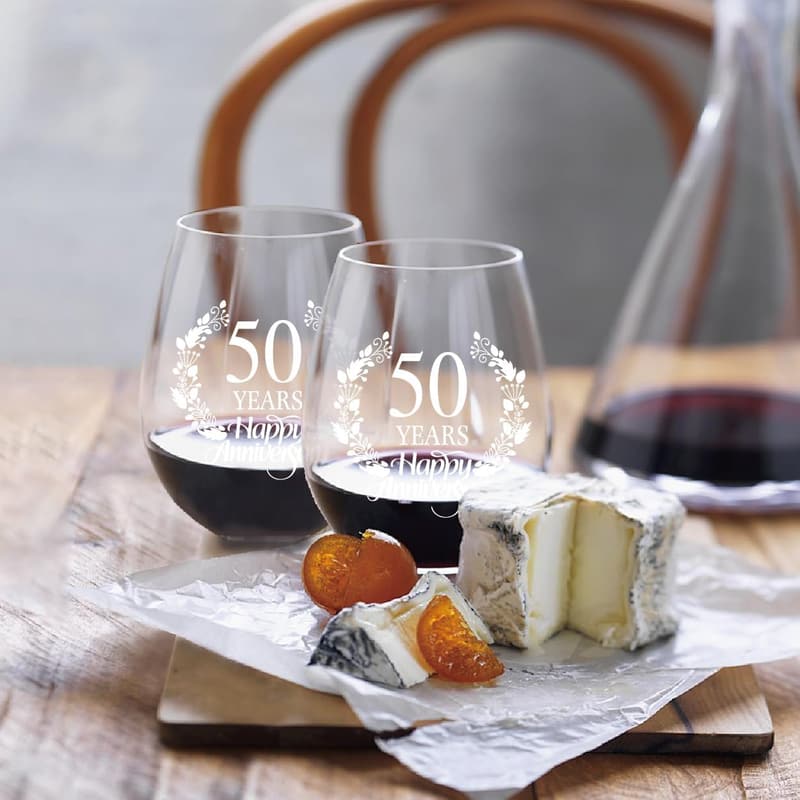 50th Anniversary Personalized Wine Glass Set for Couples
