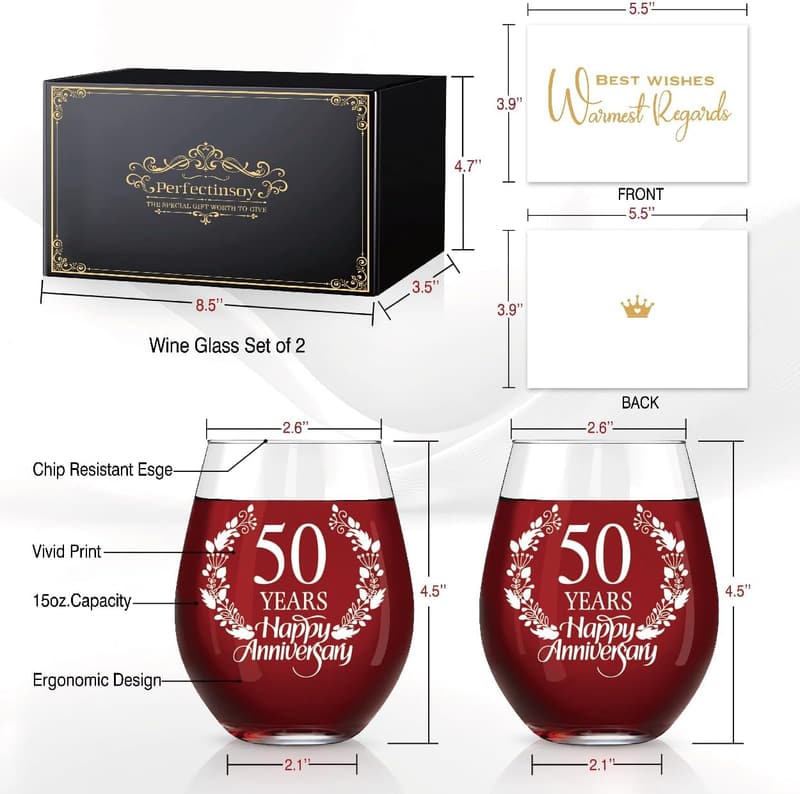 50th Anniversary Personalized Wine Glass Set for Couples