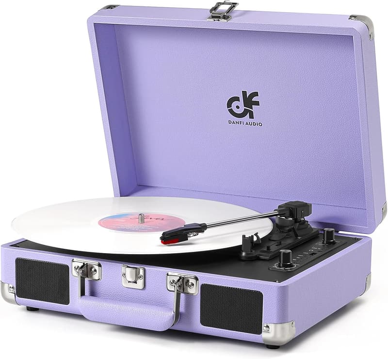 Vintage Purple Bluetooth Vinyl Record Player with USB Recording