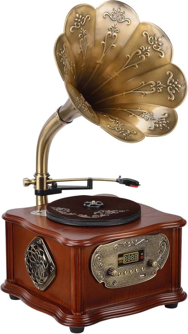 Bluetooth Wooden Gramophone Vinyl Record Player System