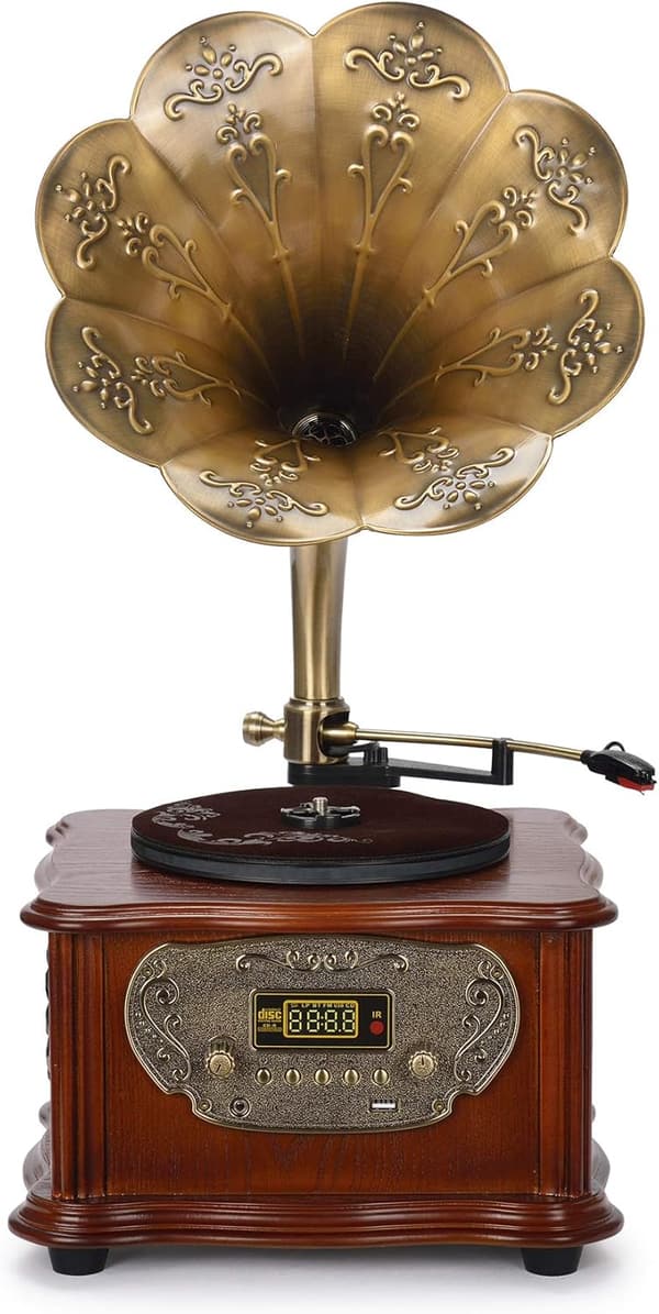 Bluetooth Wooden Gramophone Vinyl Record Player System