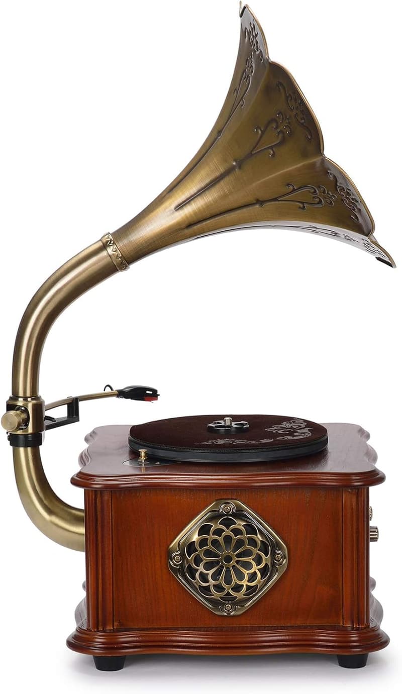 Bluetooth Wooden Gramophone Vinyl Record Player System