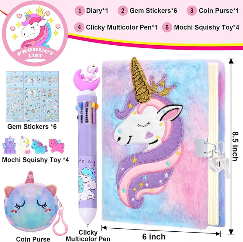 Princess Diary Journal with Lock for Girls, Ages 6-8