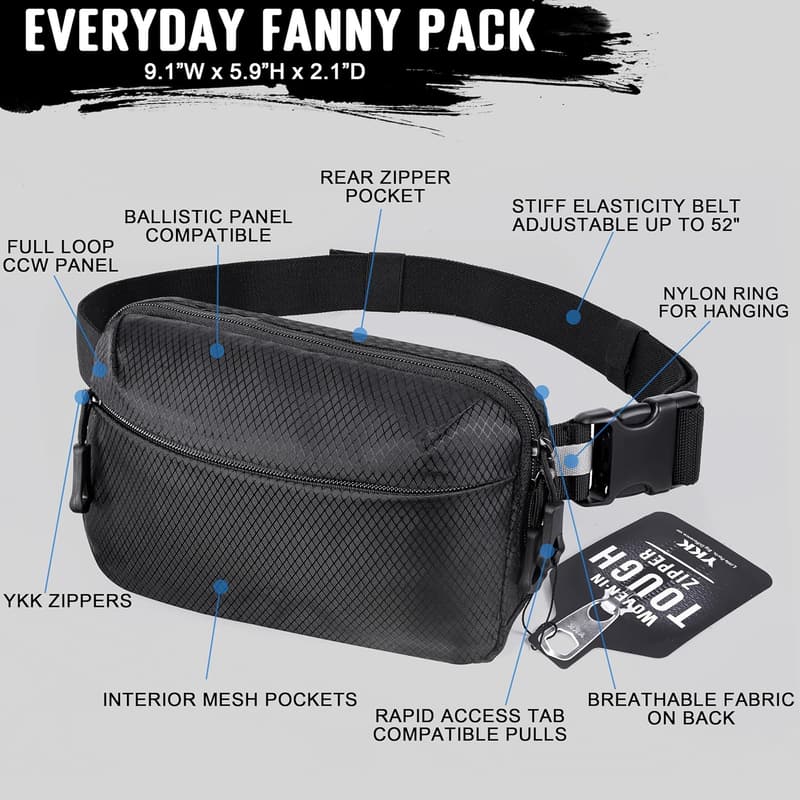 Adjustable Concealed Carry Fanny Pack for Travel & Outdoor