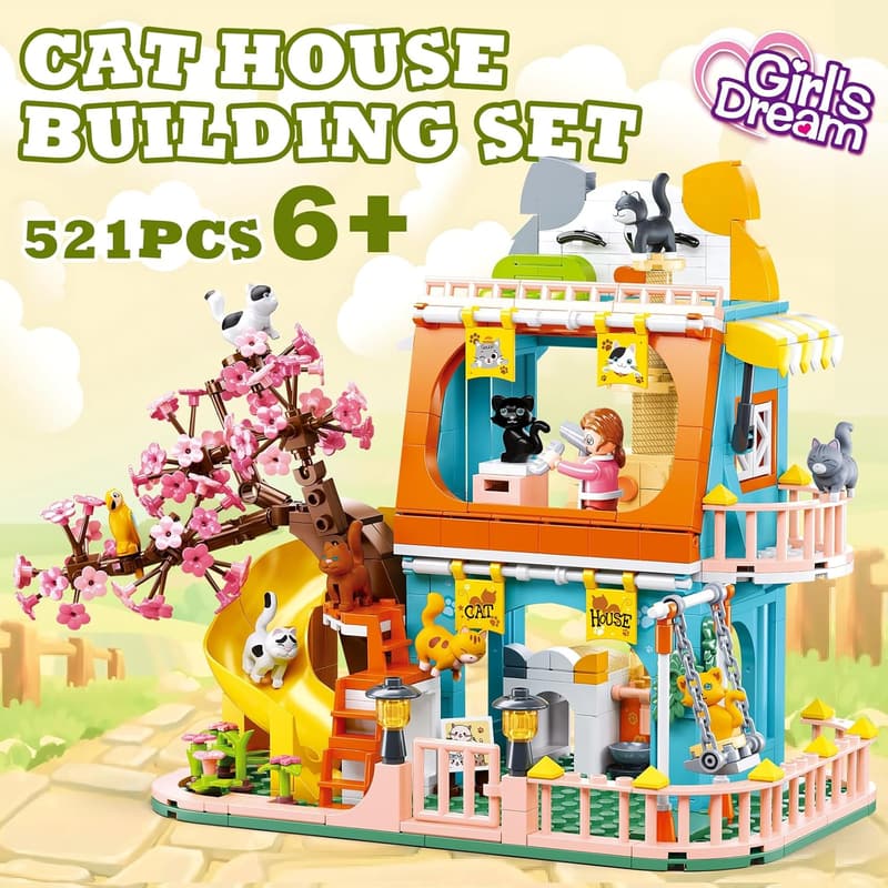 Thanksgiving Gift: Cat House Building Set with 8 Cats & Minifigure