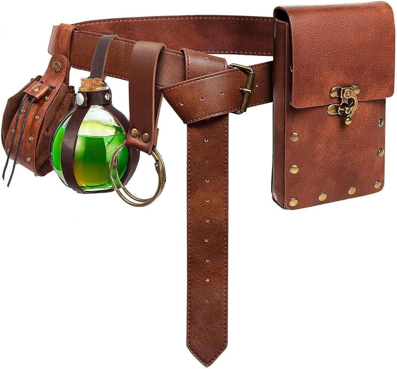 Medieval Festival Belt Pouch & Bottle Brown Fanny Pack