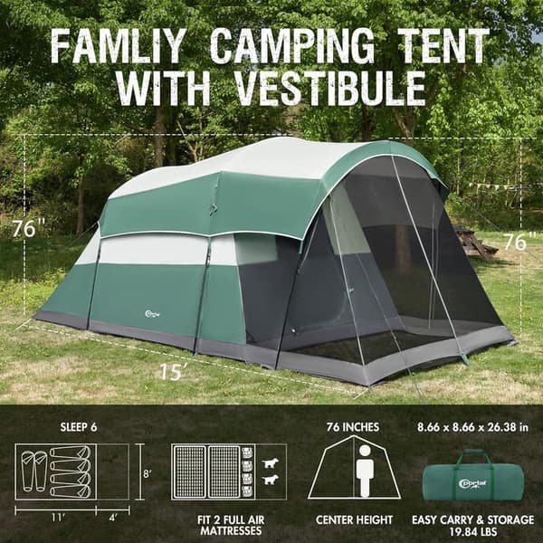 Large Water-Resistant Family Camping Tent with Screen Room