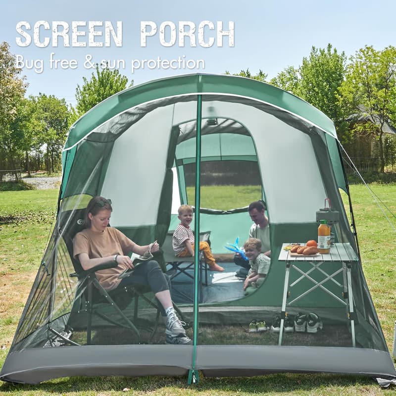 Large Water-Resistant Family Camping Tent with Screen Room
