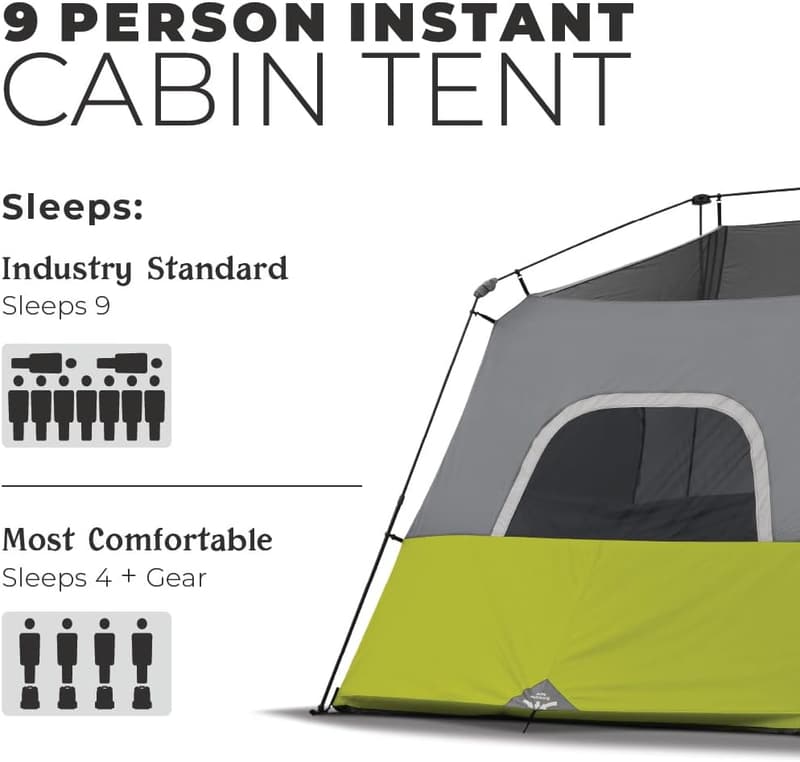 Core Instant Cabin Tent for 9 People - 14' x 9', Green