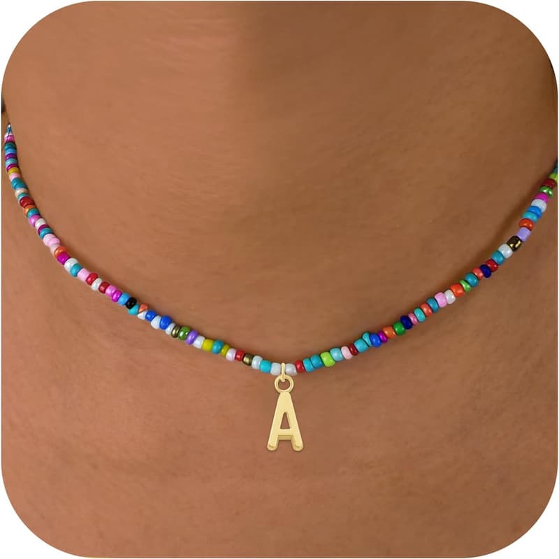 Personalized Colorful Beaded Initial Necklace for Kids