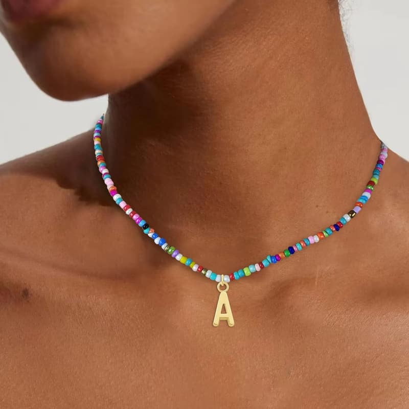 Personalized Colorful Beaded Initial Necklace for Kids