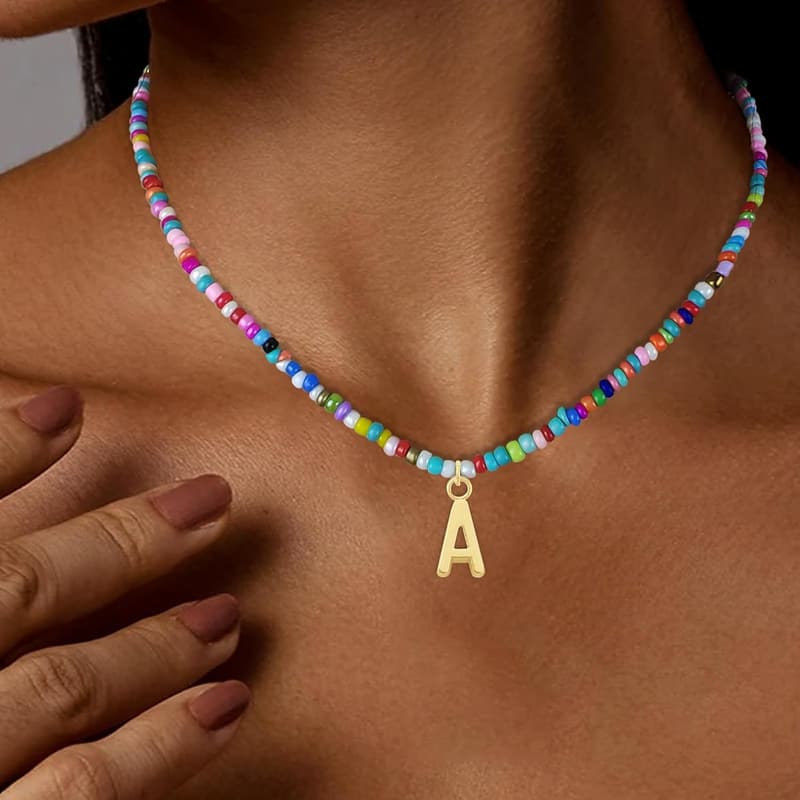 Personalized Colorful Beaded Initial Necklace for Kids