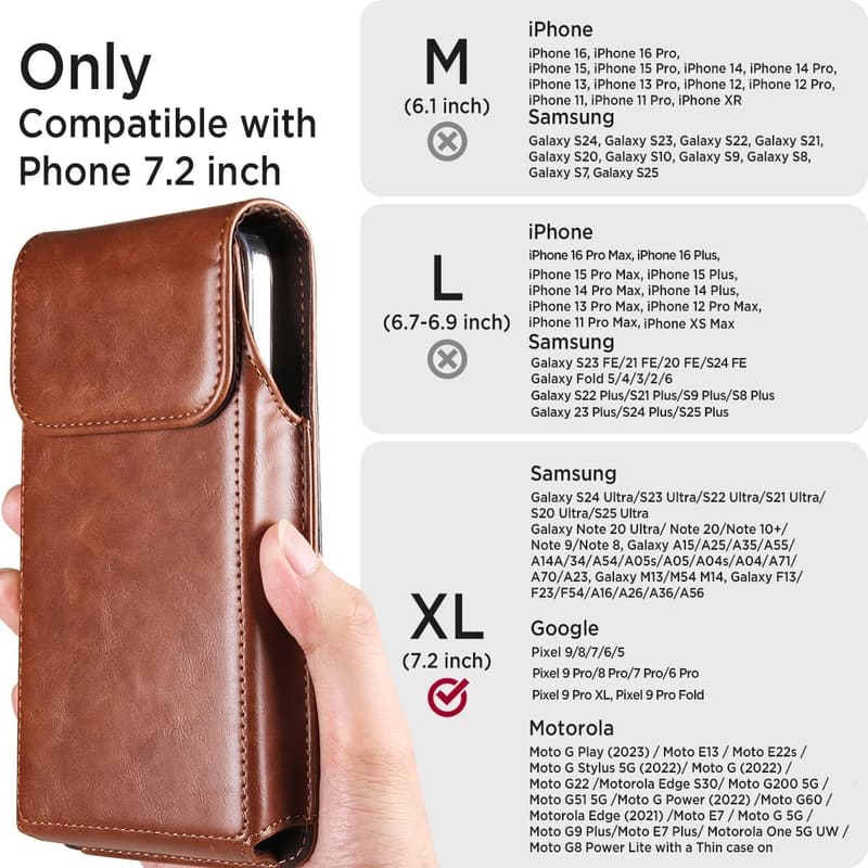 Universal Phone Belt Holster Case – Brown for Galaxy & Pixel