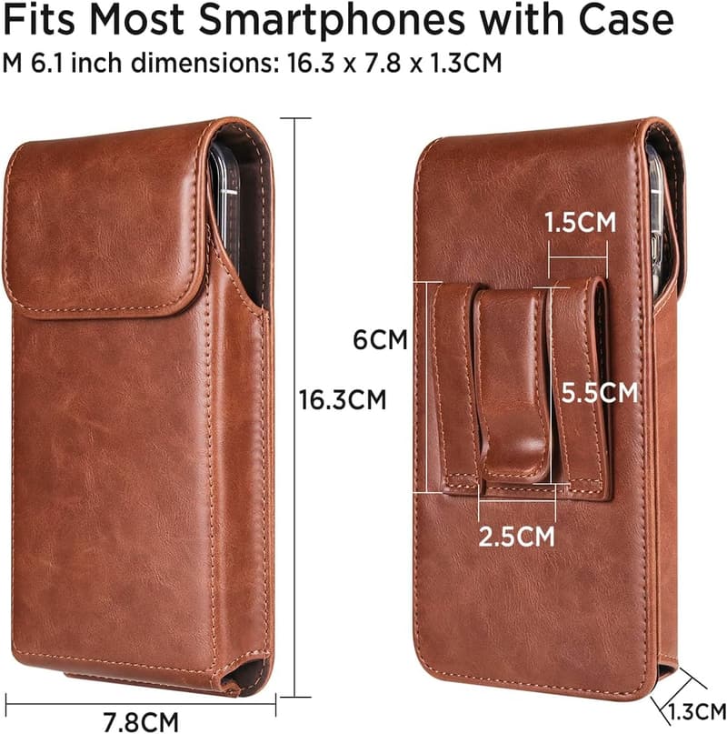 Universal Phone Belt Holster Case – Brown for Galaxy & Pixel