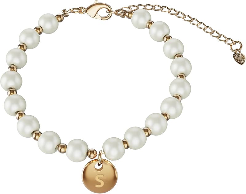 Gold Initial Charm Bracelet for Flower Girl Birthday Gift