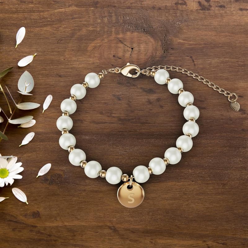 Gold Initial Charm Bracelet for Flower Girl Birthday Gift