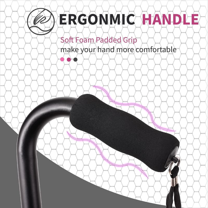Adjustable Quad Walking Cane for Seniors - Heavy Duty & Foldable