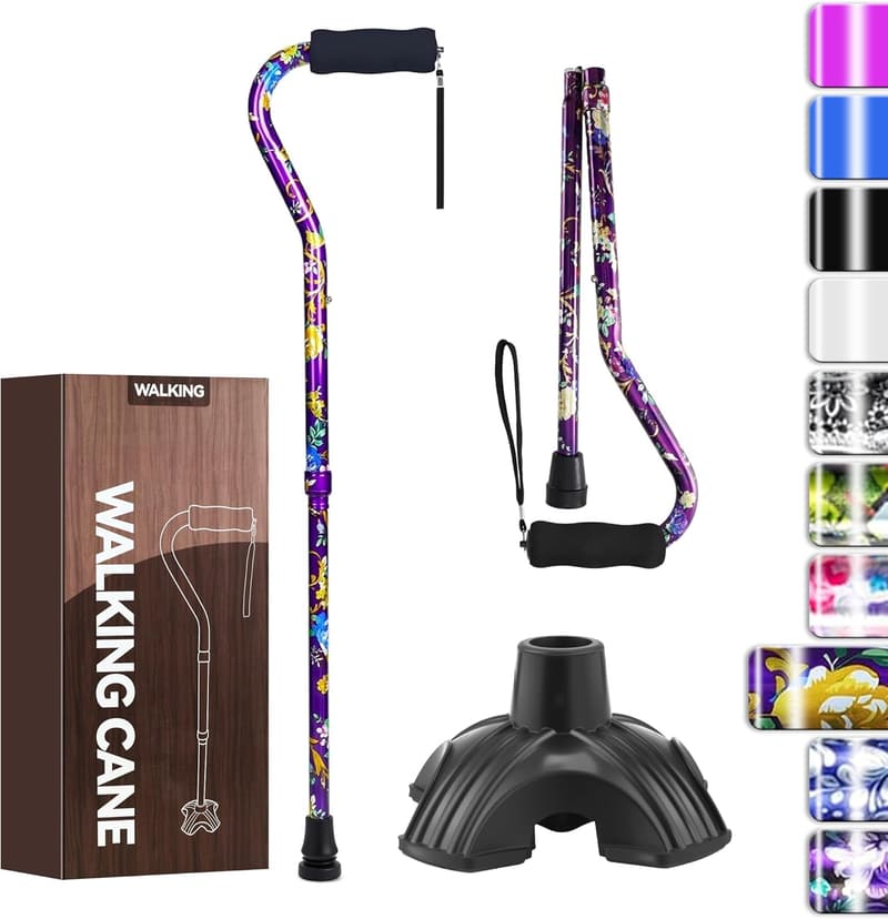 Folding Adjustable Walking Cane for Seniors - Lightweight Floral Design